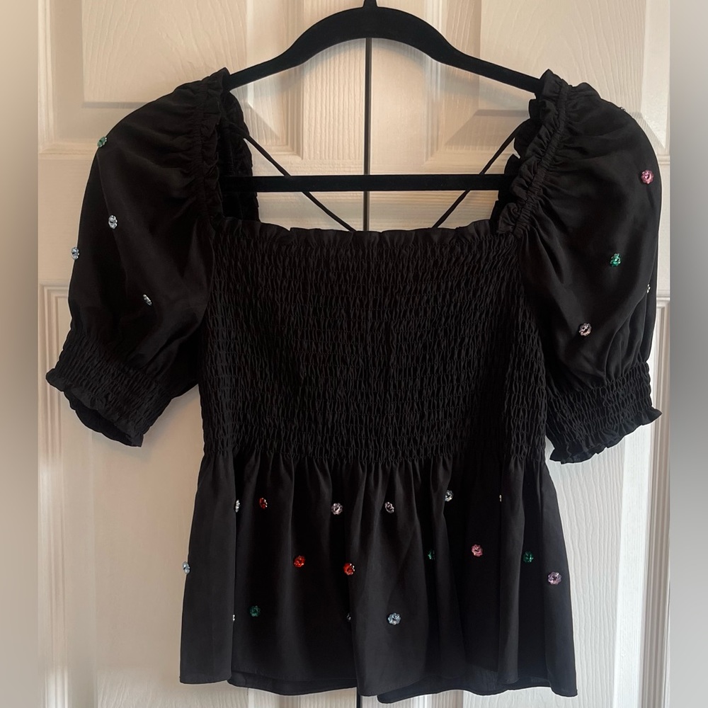 Hill House Home Black Multi-Colored Jewel
Jammie Top Smocked XS